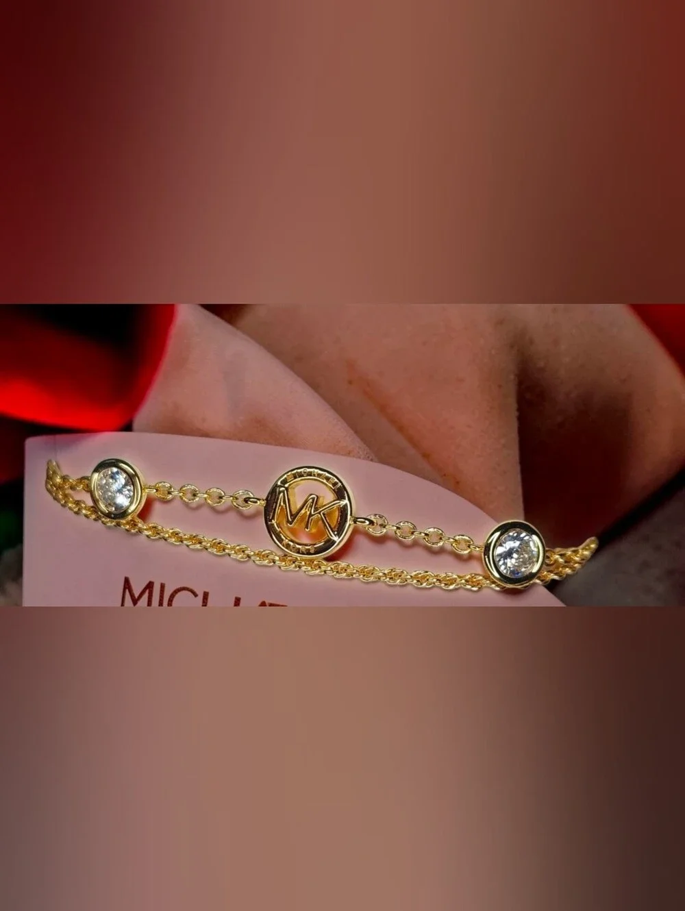 Michael Kors Gold-Tone Fulton Logo Double-Layer Chain Bracelet NWT